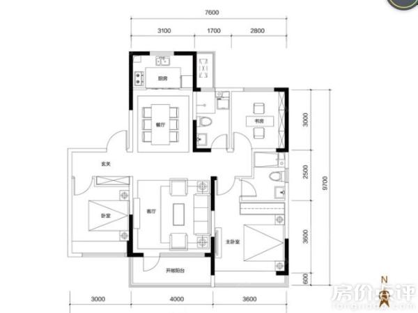户型图-115平四室两厅两卫