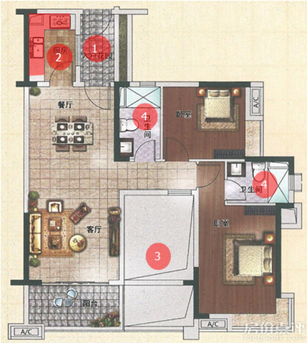 96平方整栋房设计图,96平方房屋设计图,96平方三房一厅设计图_大山谷图库