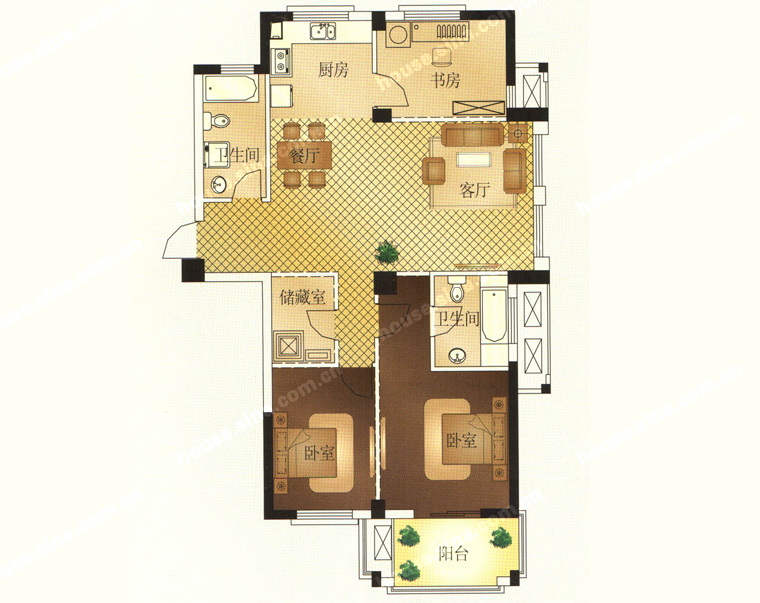 星汇半岛二期3室2厅2卫户型图-湖州乐居