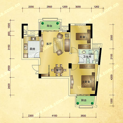 星汇半岛2室2厅1卫户型图-湖州乐居