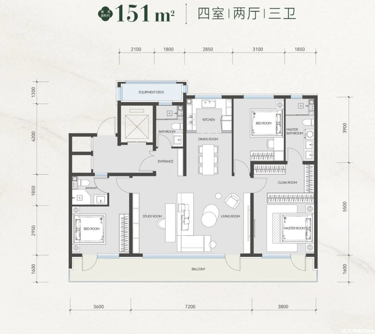 151㎡四室户型图