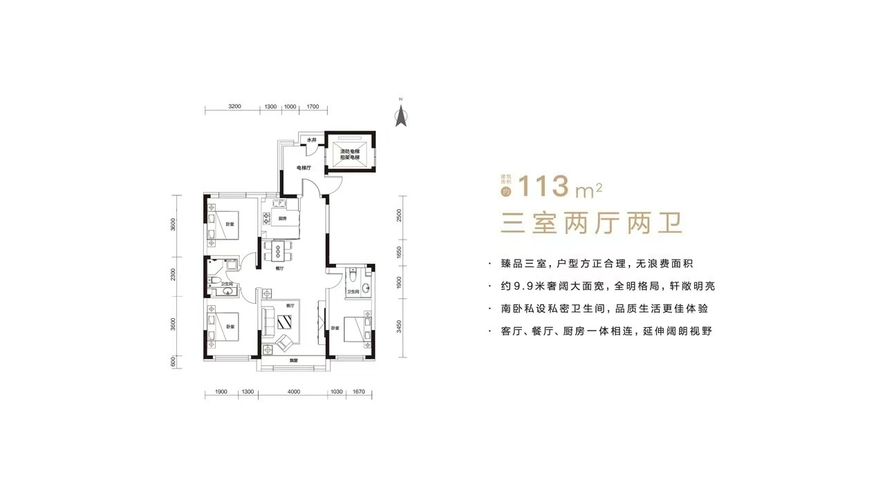 113㎡三室两厅两卫户型图