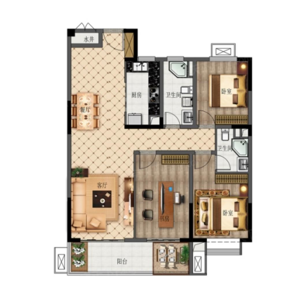 130㎡三室两厅两卫户型图