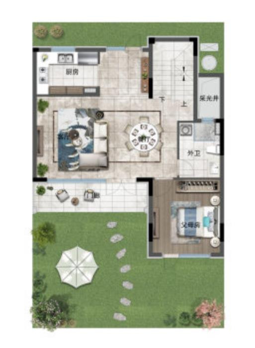 140-S户型, 联排别墅, 建筑面积约140.00平米二楼户型图
