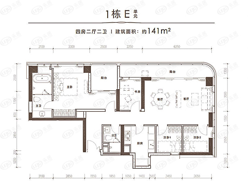 1栋E单元141㎡户型户型图