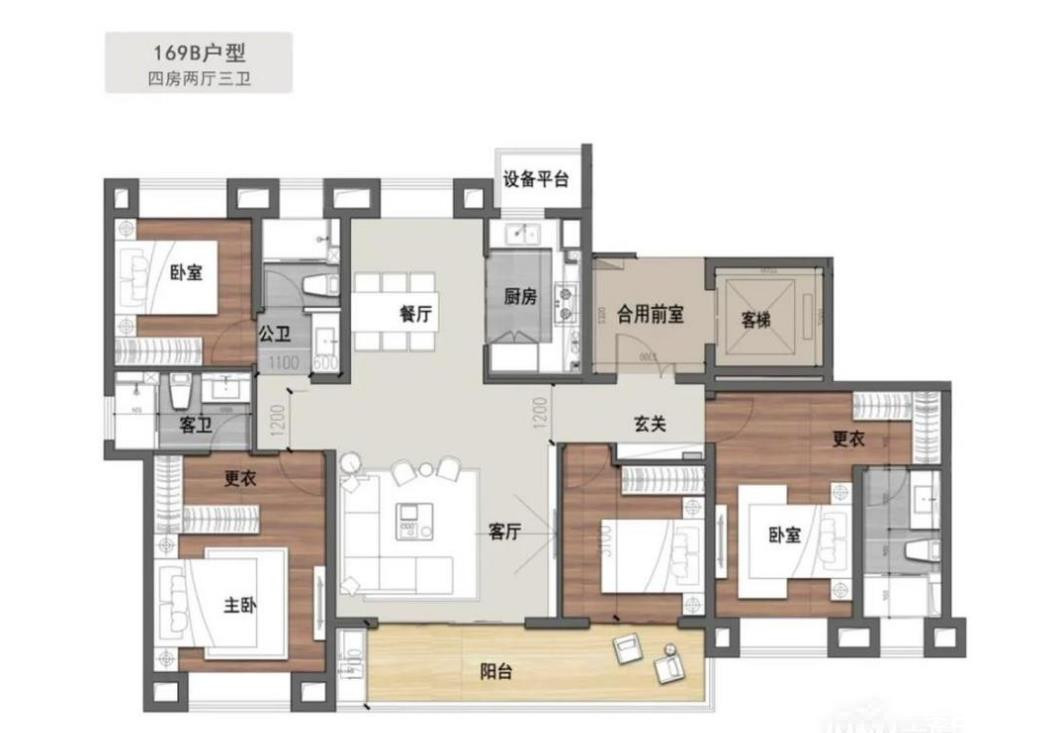 169㎡4室2厅3卫户型图