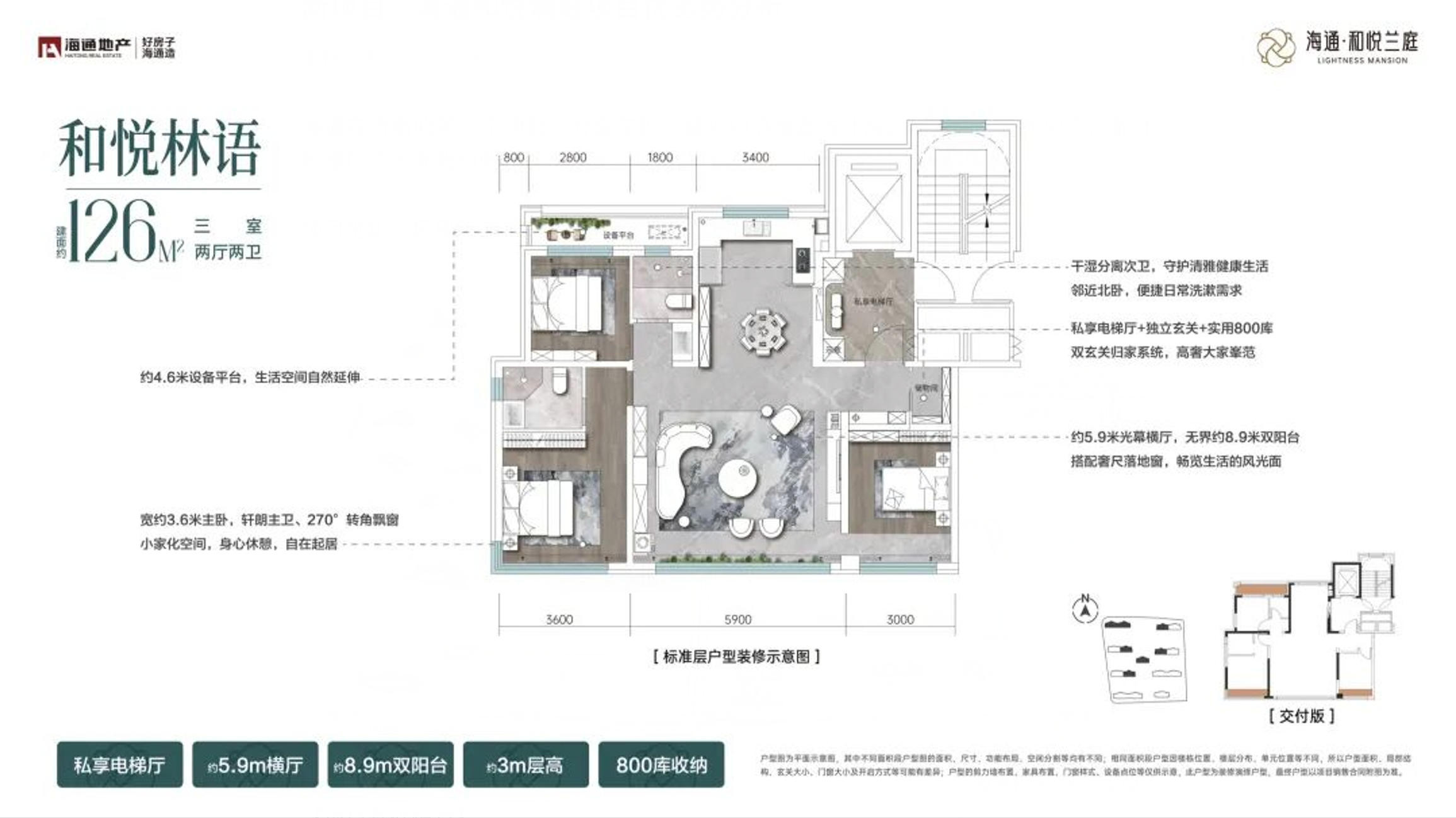 和悦林语 126㎡ 三室两厅两卫户型图