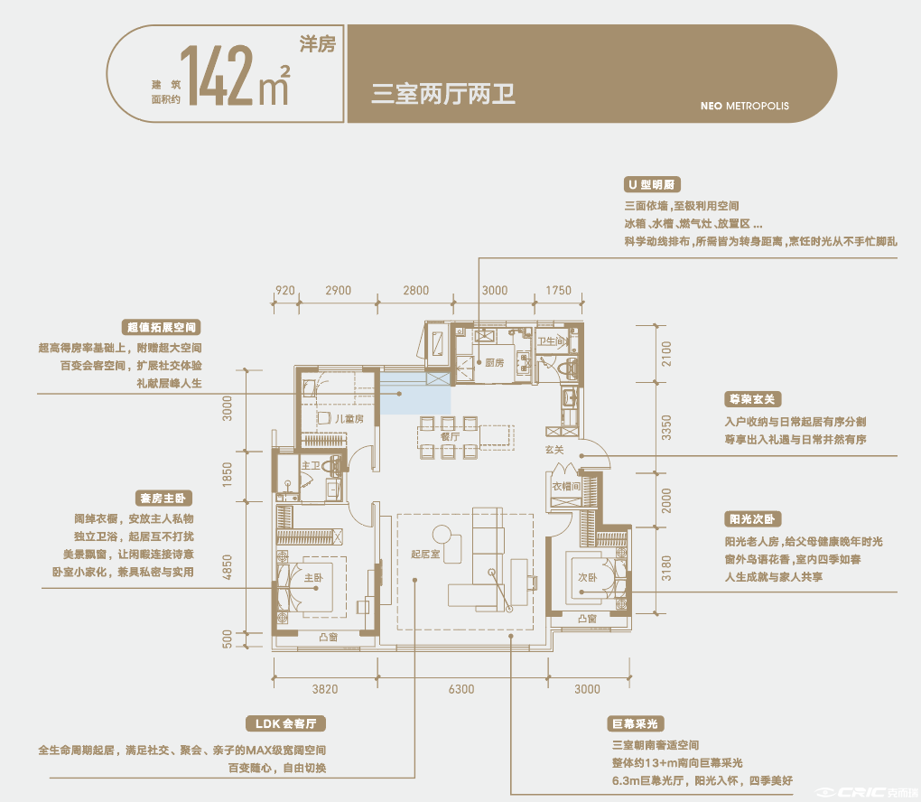 洋房142㎡三室户型图