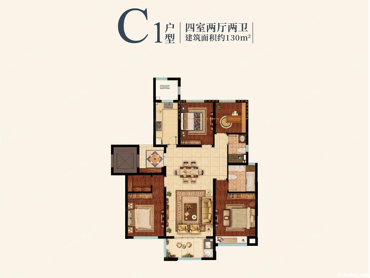 洋房C1户型130㎡户型图