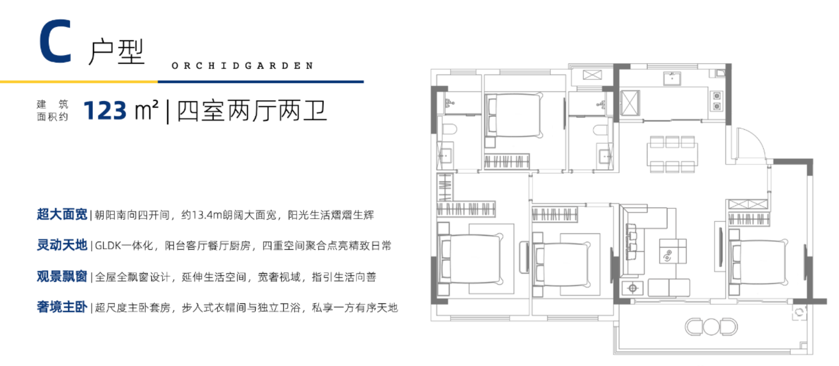 C户型 约123㎡户型图