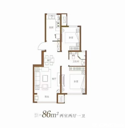 86㎡两室户型图