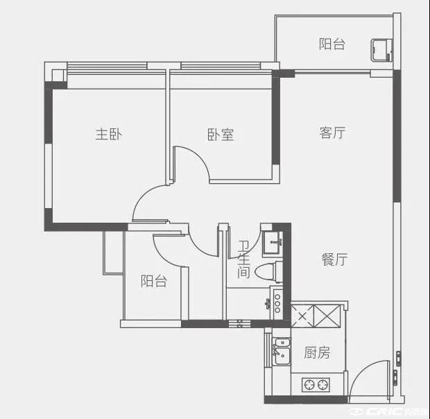 75㎡-2+1室户型图