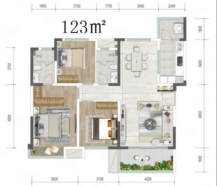 F1-123㎡户型图