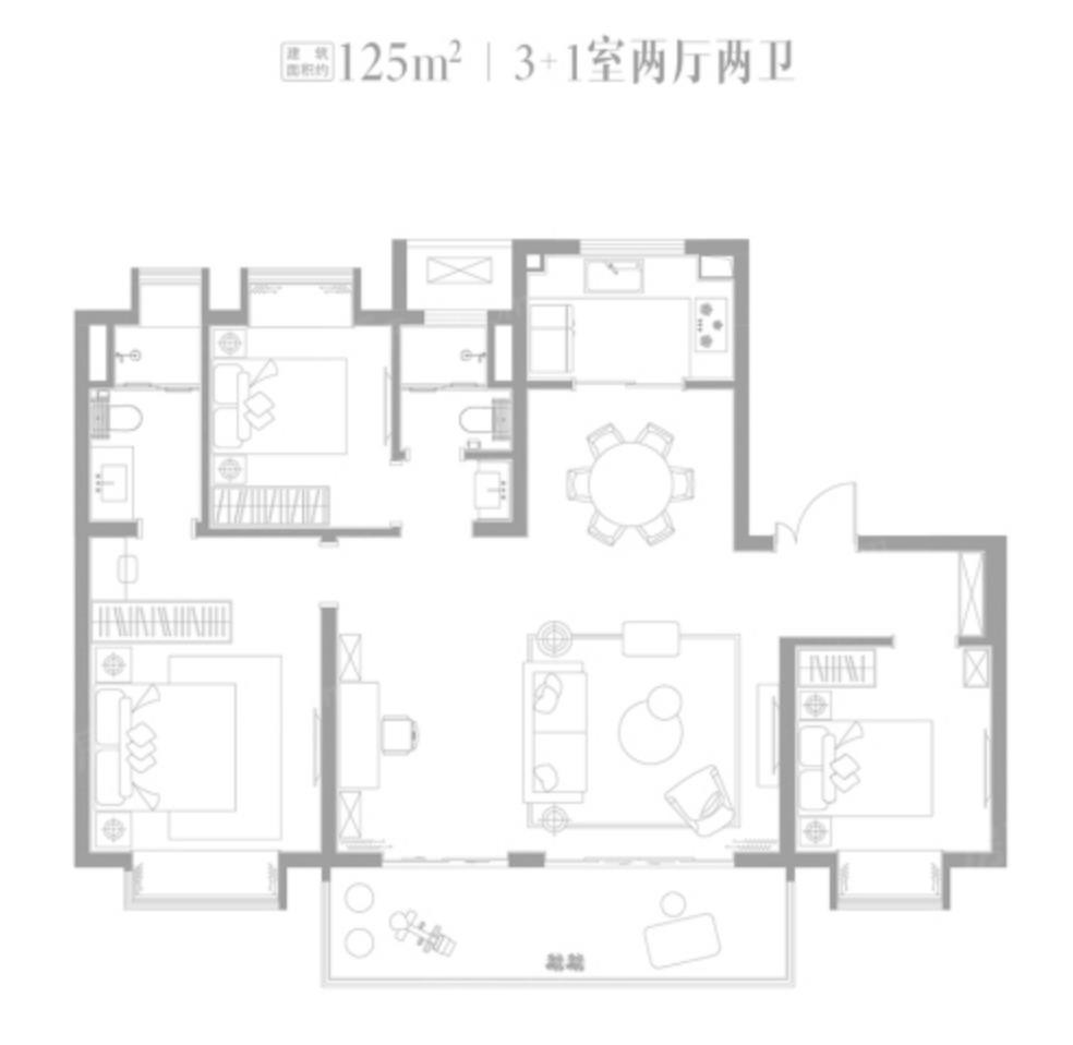 125㎡4-2-2户型图