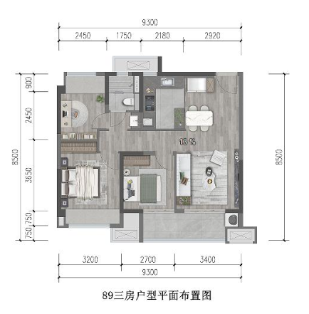 89三房户型户型图
