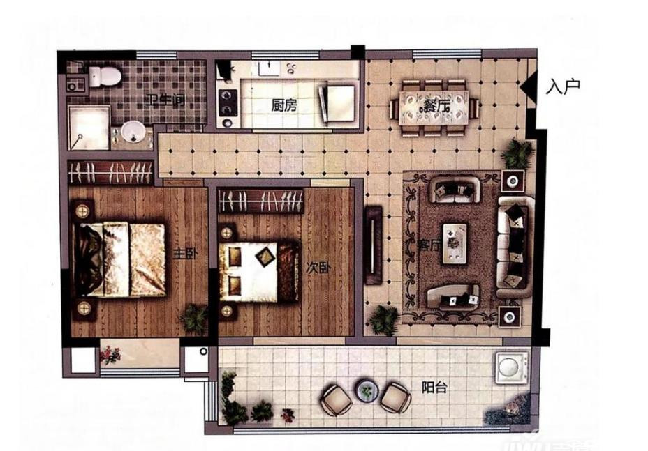 93㎡两室两厅一卫户型图