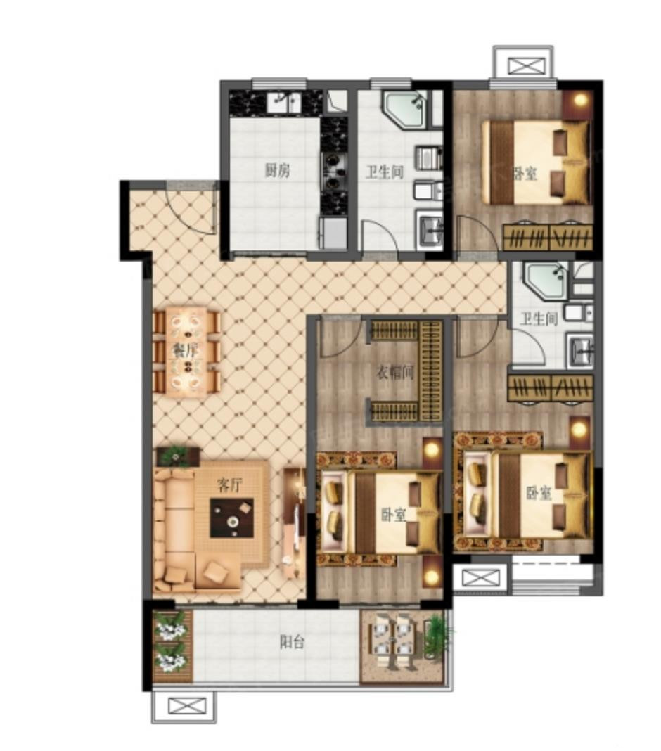 140㎡三室两厅两卫户型图
