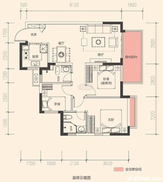 三室户型89㎡户型图
