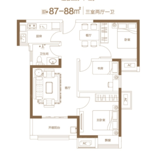 88㎡三房户型图