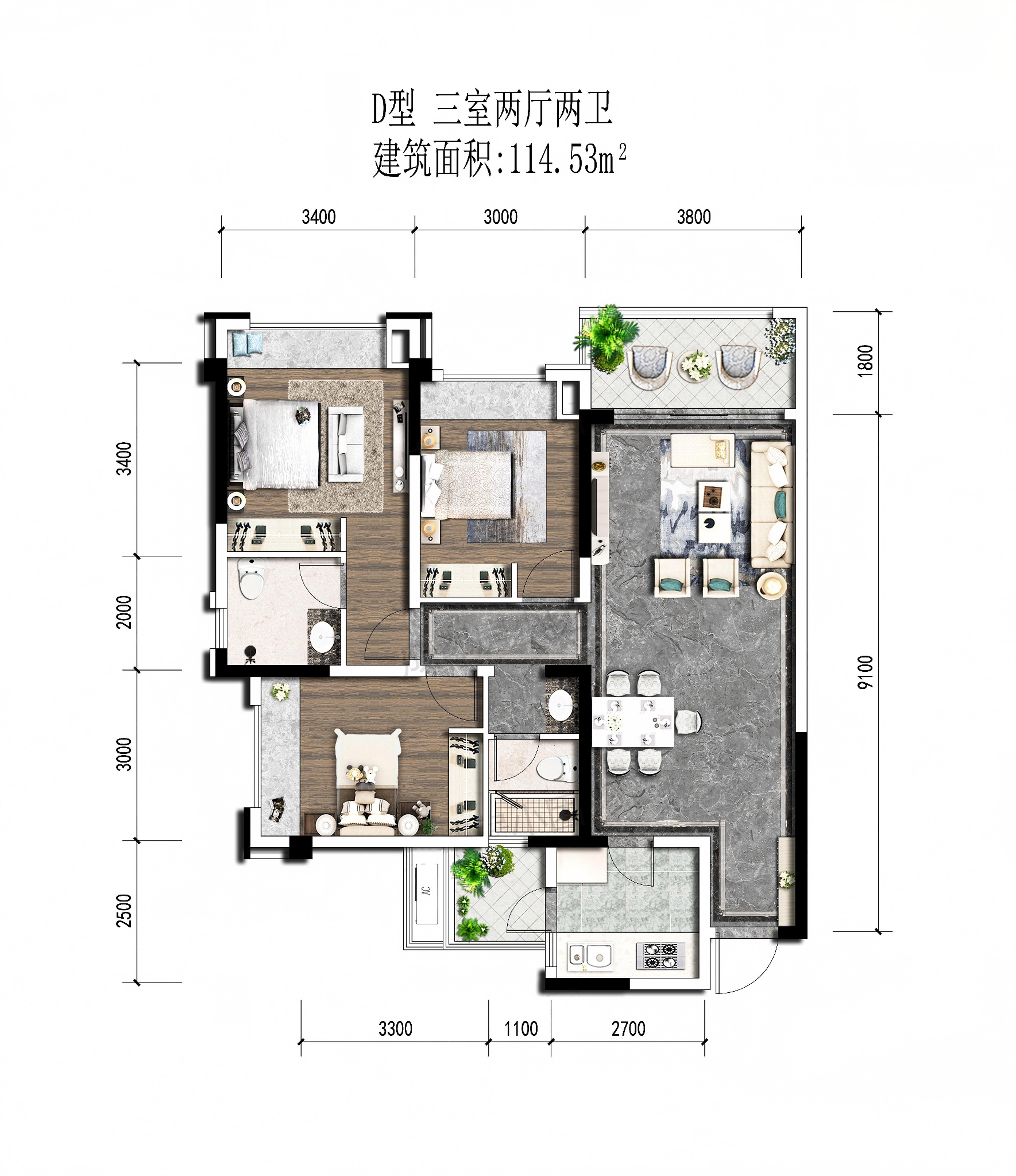 D型 约114.53㎡户型图