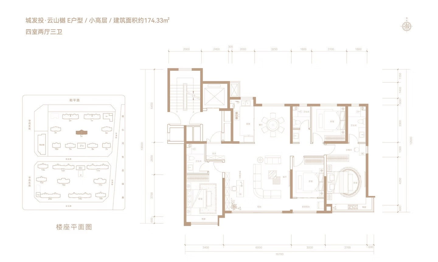 E户型 约174㎡户型图