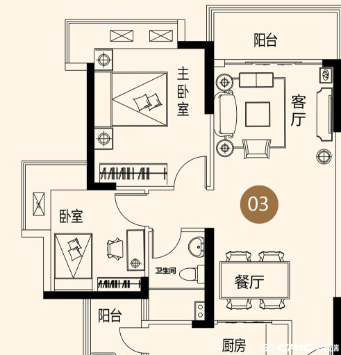2房80-100㎡户型图
