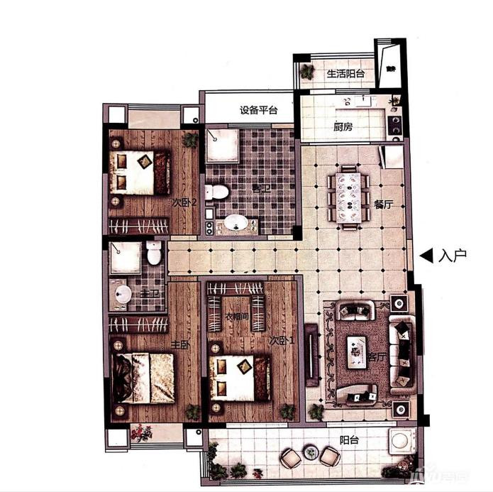 140㎡三室两厅一卫户型图
