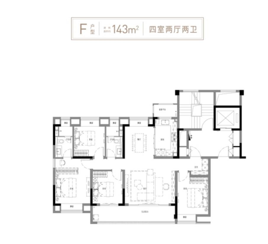 143㎡F户型4-2-2户型图