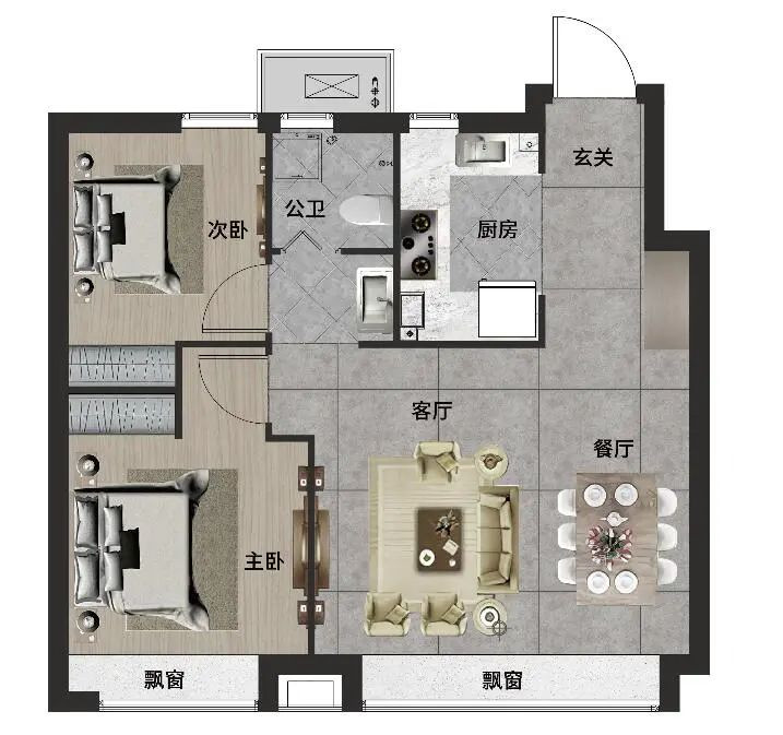 80㎡二室户型图