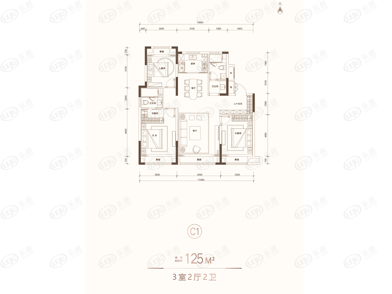 154平四室两厅两卫户型图