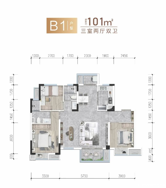 B1户型-101㎡户型图