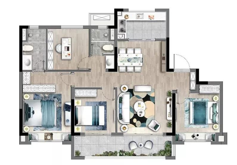 正荣润棠府C户型图约123㎡户型图