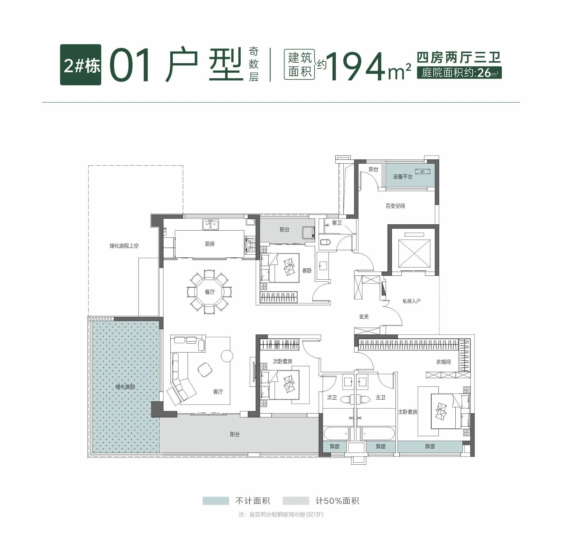 2#栋 01户型 194㎡ 奇数层户型图
