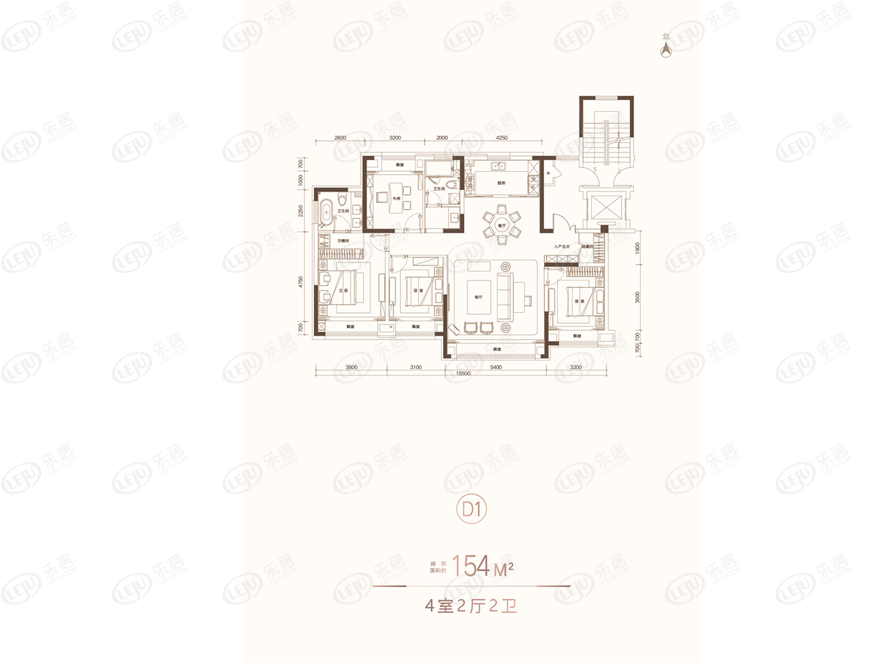 125平三室两厅两卫户型图