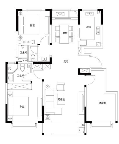 洋房120㎡三室户型图