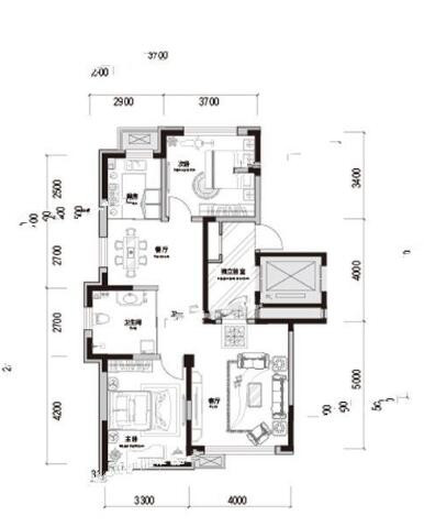 两室两厅户型图