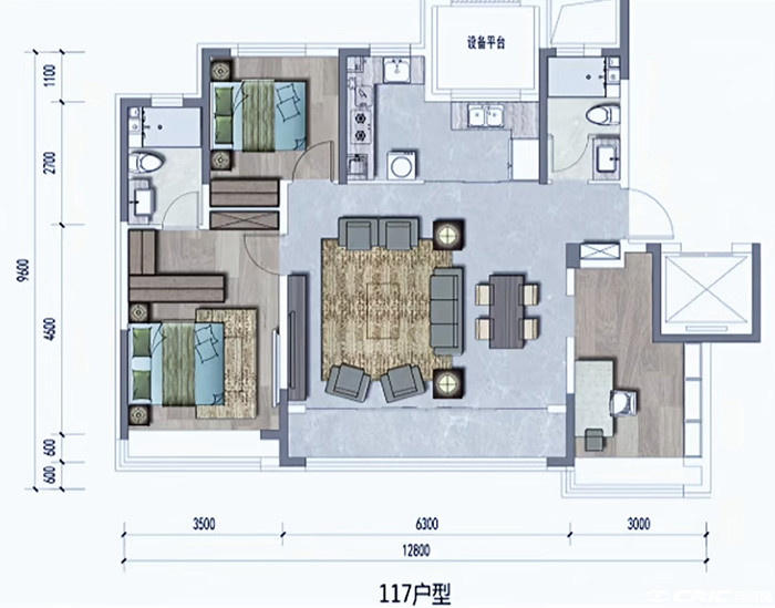 117㎡三室户型图