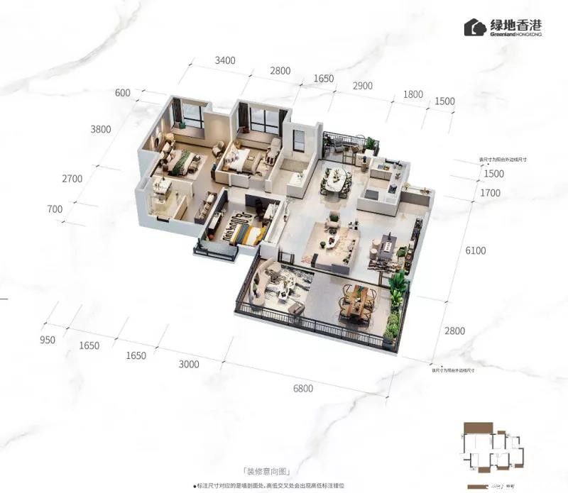125㎡3+1房户型图