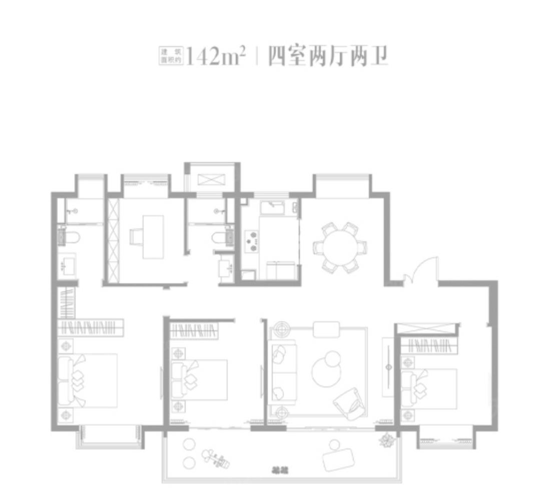 142㎡4-2-2户型图