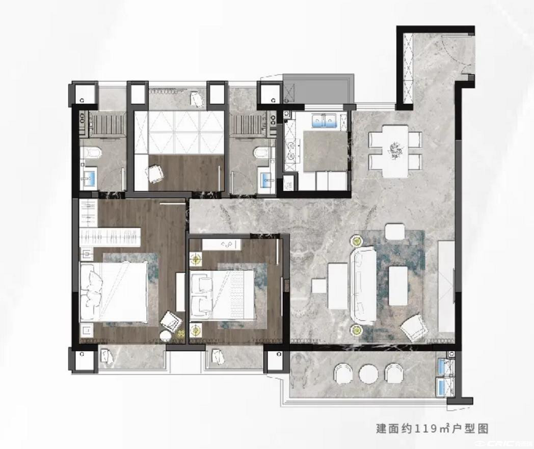 119㎡三室两厅两卫户型图