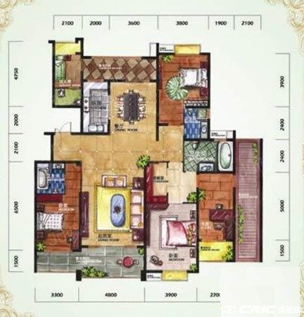 4室2厅3卫c户型户型图