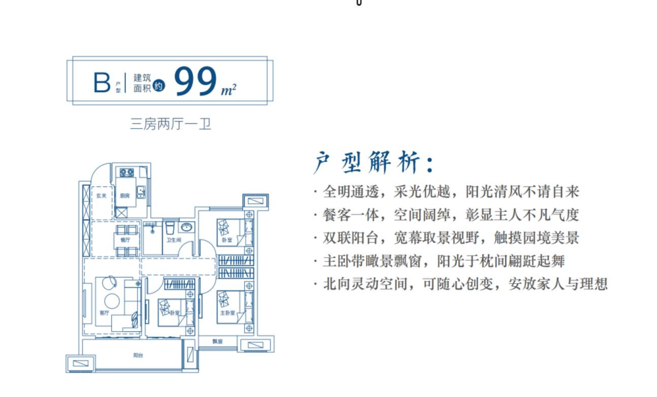 99㎡三室两厅一卫户型图