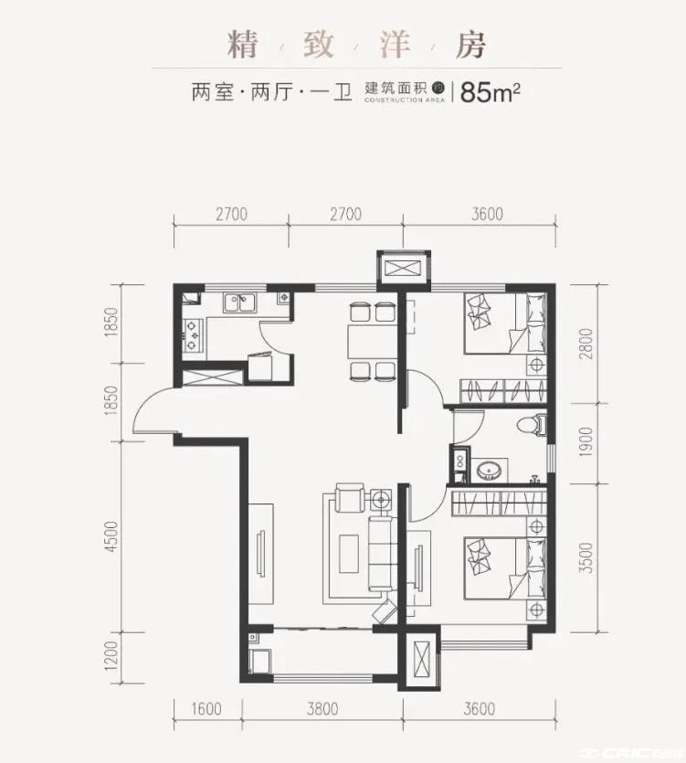85㎡二室户型图