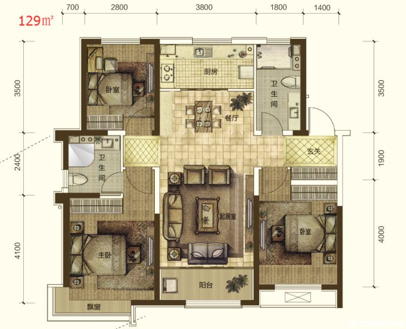 129㎡三室户型图