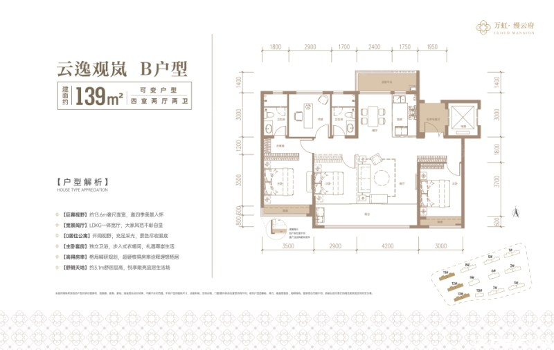 云逸观岚 B户型 约139㎡户型图
