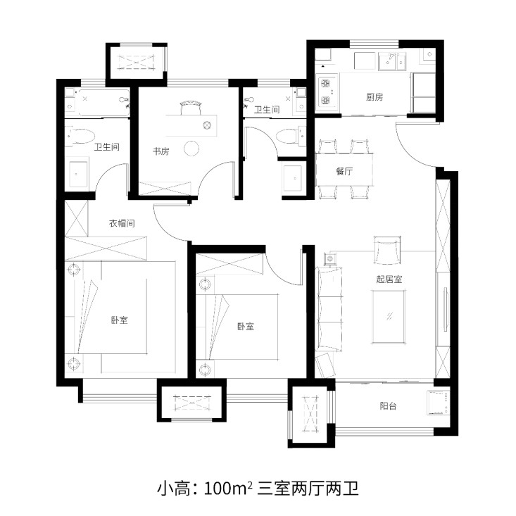 102㎡三室户型图