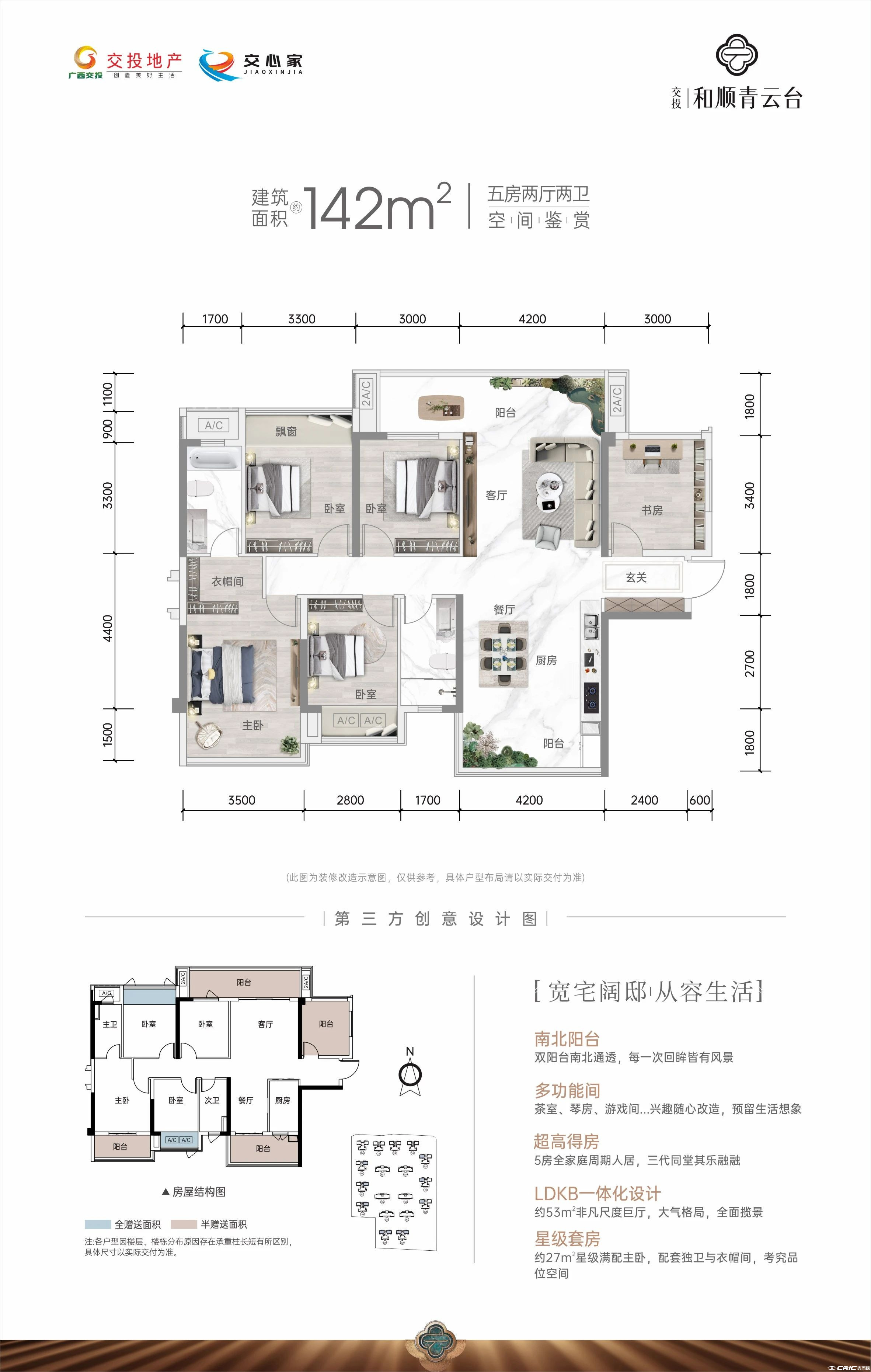 142平五房户型图