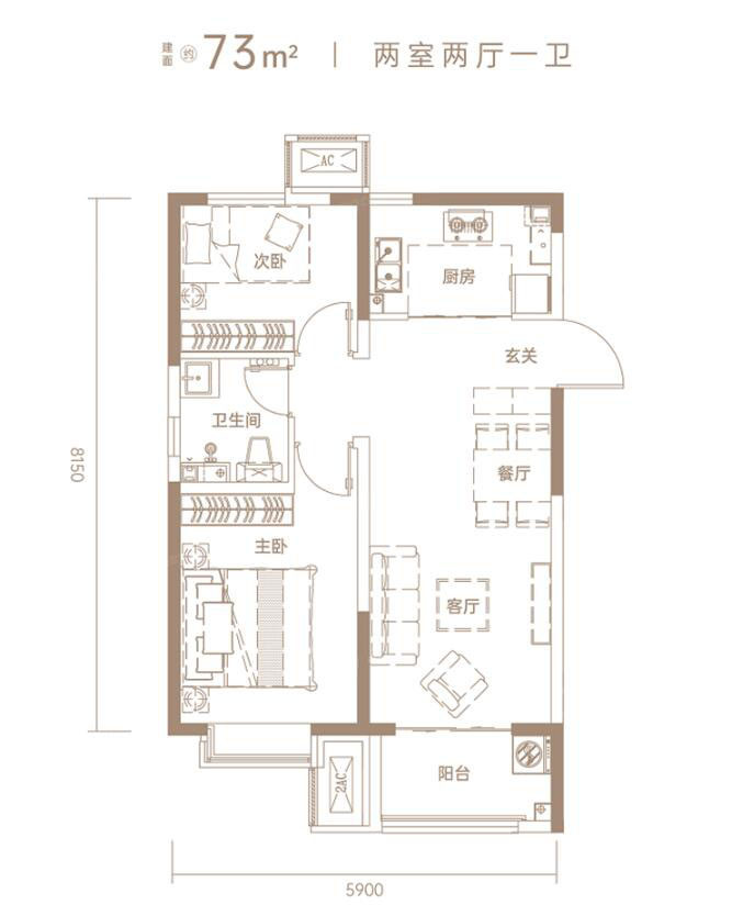 73㎡二室户型图