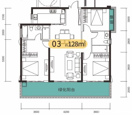 128㎡三房户型图