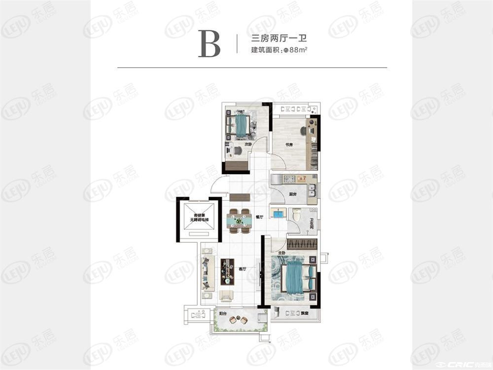 B三房88户型图